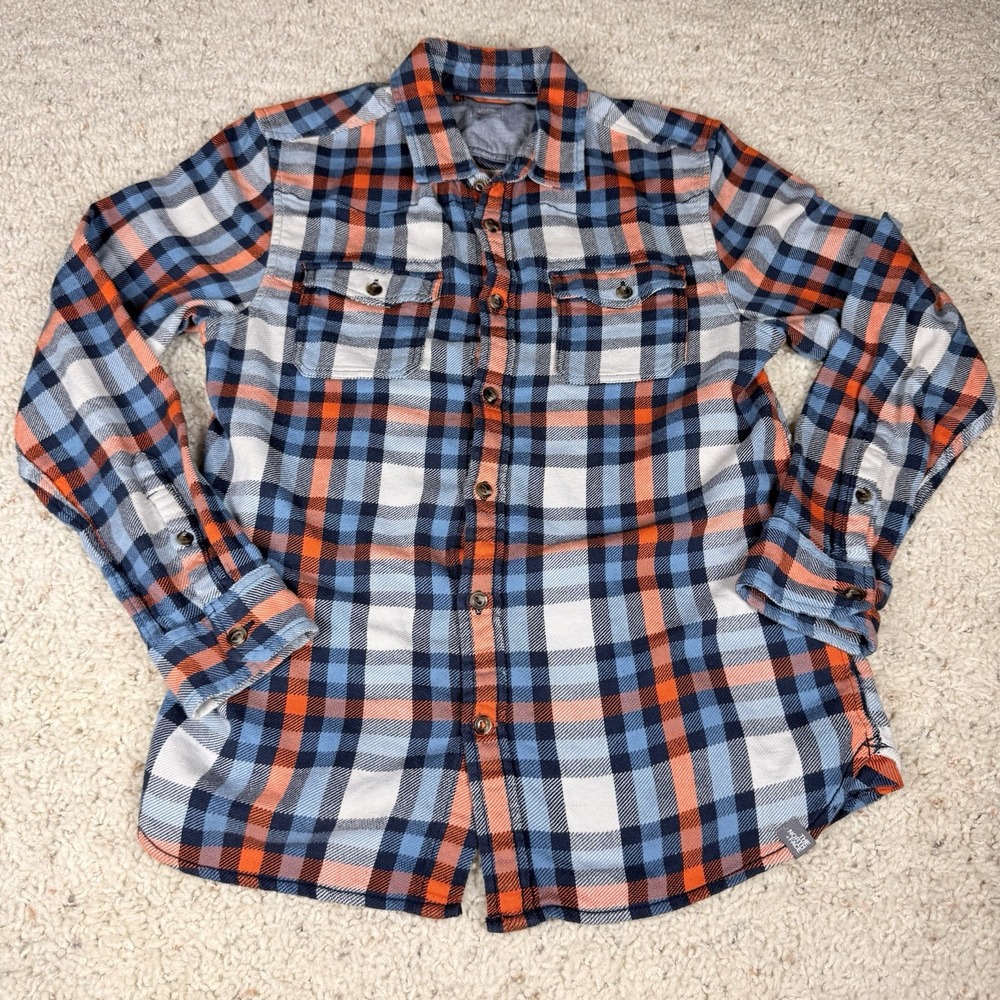 North Face Men's Medium‎ Flannel Long Sleeve Shirt Blue Orange White